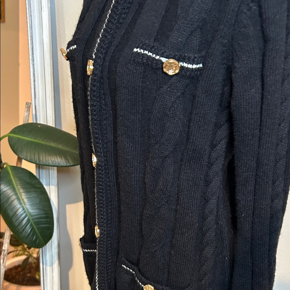 Talbots Black Cable Knit Cardigan with Gold Buttons - Picture 7 of 13